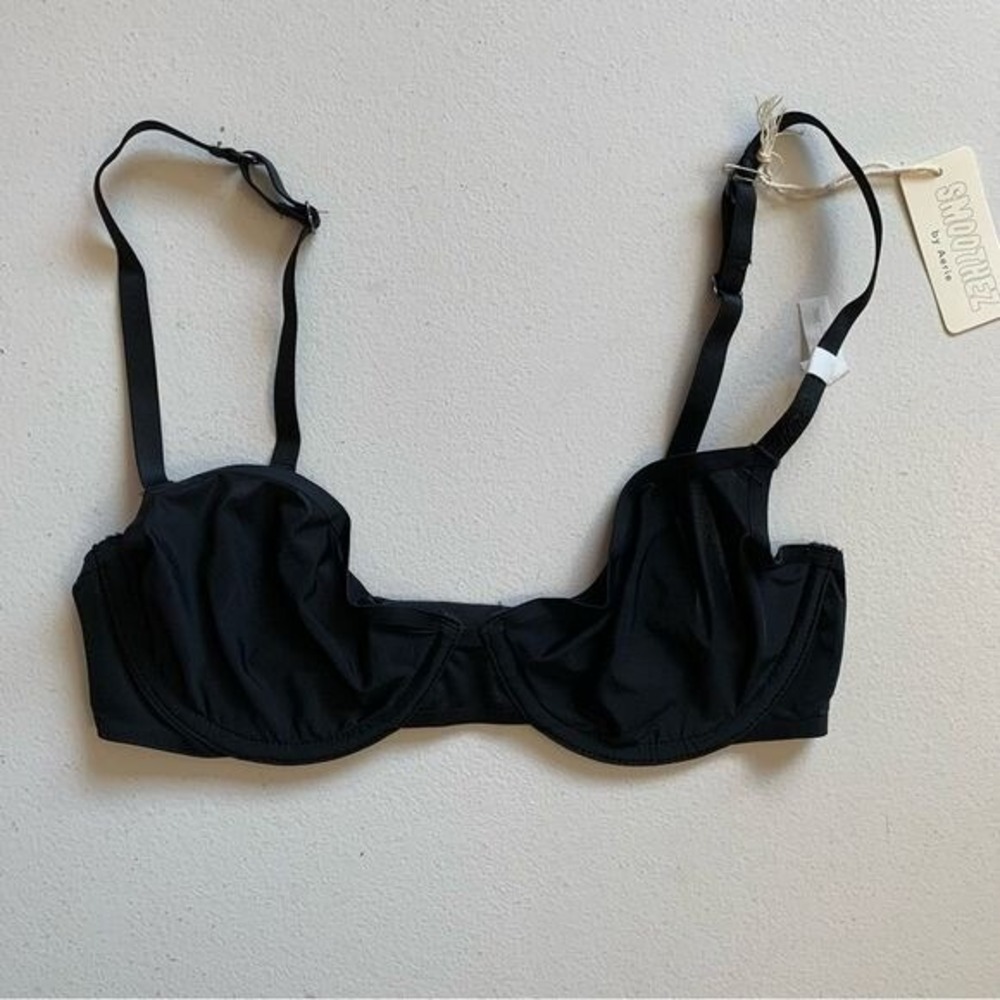 Aerie Smoothez Black Unlined Sheer Underwire Bra Size 32C Lightweight NWT